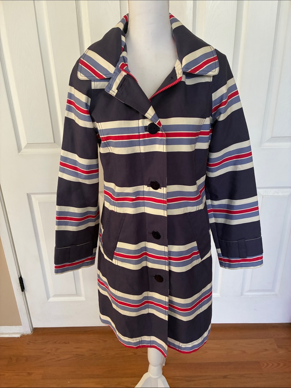 Boden Rainy Day Mac Striped Rain Coat Jacket 100% Cotton lined